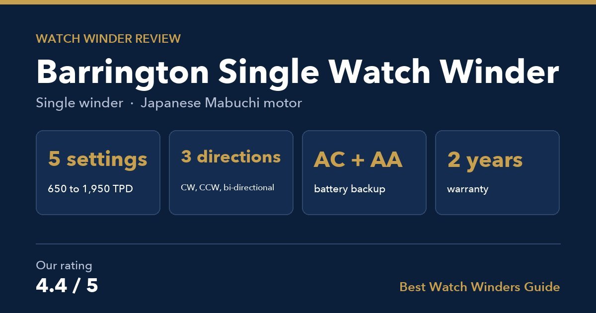 Barrington single watch winder spec card